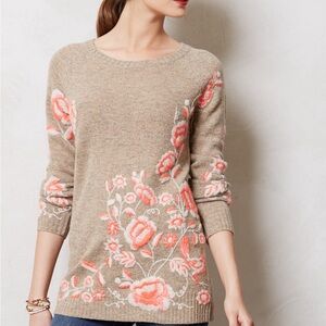 Anthropologie Women's M Sleeping On Snow Embroidered Ranunculus Sweater $178